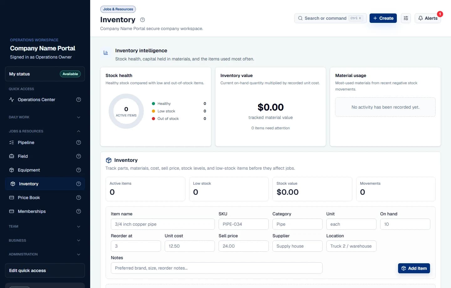 Sypher inventory, purchasing, vendor, and stock workspace